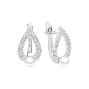 Cercei argint cu perle naturale albe și cristale, cu tortițe DiAmanti SK25472EL_W-G